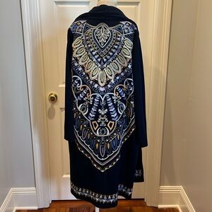 Soft Surroundings Gorgeous Embroidered Long Oversized Cardigan Jacket Coat